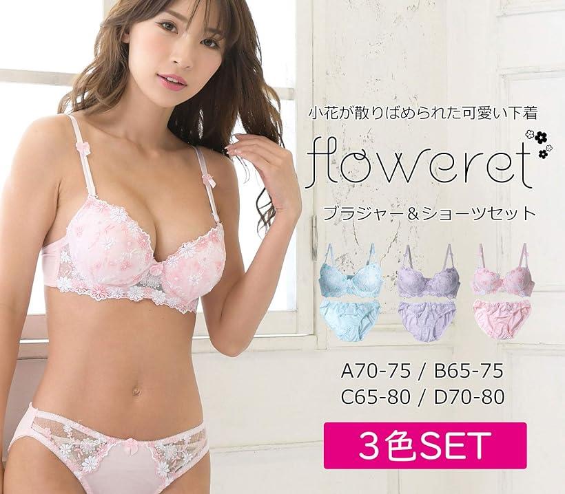 【全商品P5倍★5/16 1:59迄】母の日 【Smile LaLa】 レディース ブラジャー ブラ ショーツ 上下 セット 花柄 パステル 勝負 下着 ランジェリー (ピンク＆ブルー＆パープル, B80) 2