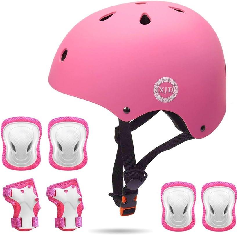 XJD ヘルメット こども用 キッズプロテクターセット 調節可能 プロテクター 巾着袋付き(ピンク, M:55~57cm)
