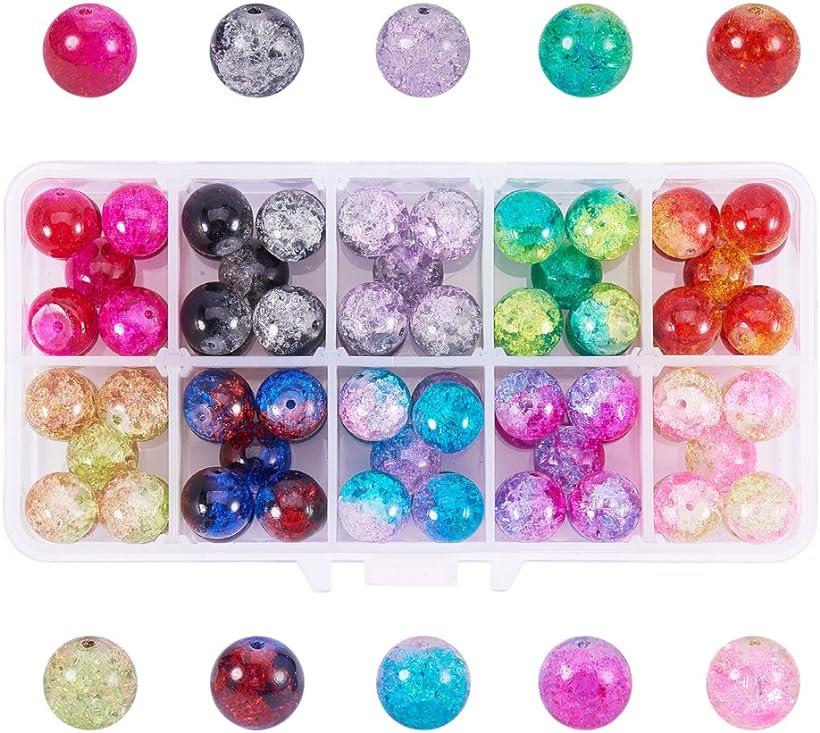 約90個/箱 直径12mm ガラスビーズ 10色セット クラックビーズ