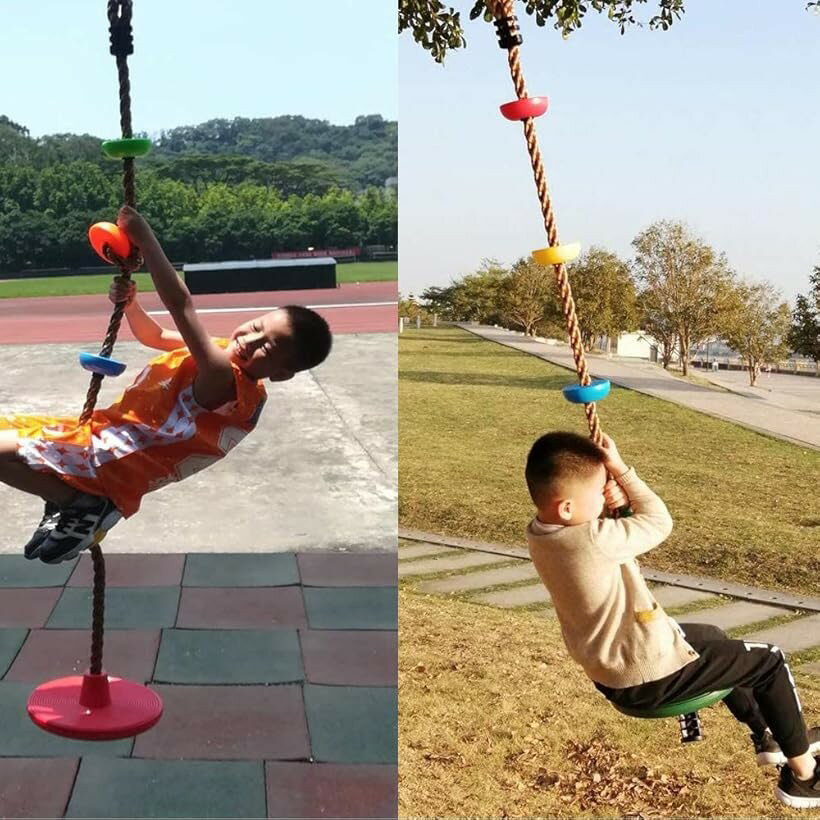 【楽天ランキング1位入賞】最新型 ターザンロープ 子供 5つディスク ロープ遊具 2m ベルト＆カラビナつき クライミングロープ 耐荷重150kg 公園 アウトドア ノットロープ (マルチカラー, 2m)