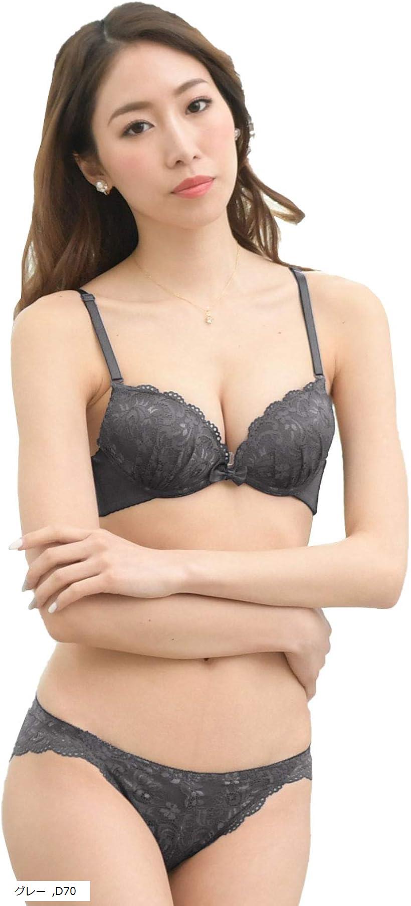 レディース ブラジャー ショーツ 勝負 下着 上下 セット 女性 レース ランジェリー(グレー, D70)
