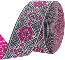 手芸用ブレード リボン 長さ7m 幅33mm ヴィンテージ 刺繍入り 織りリボン ファブリックリボン DIY 衣類 アクセサリー 装飾(ピンク)
