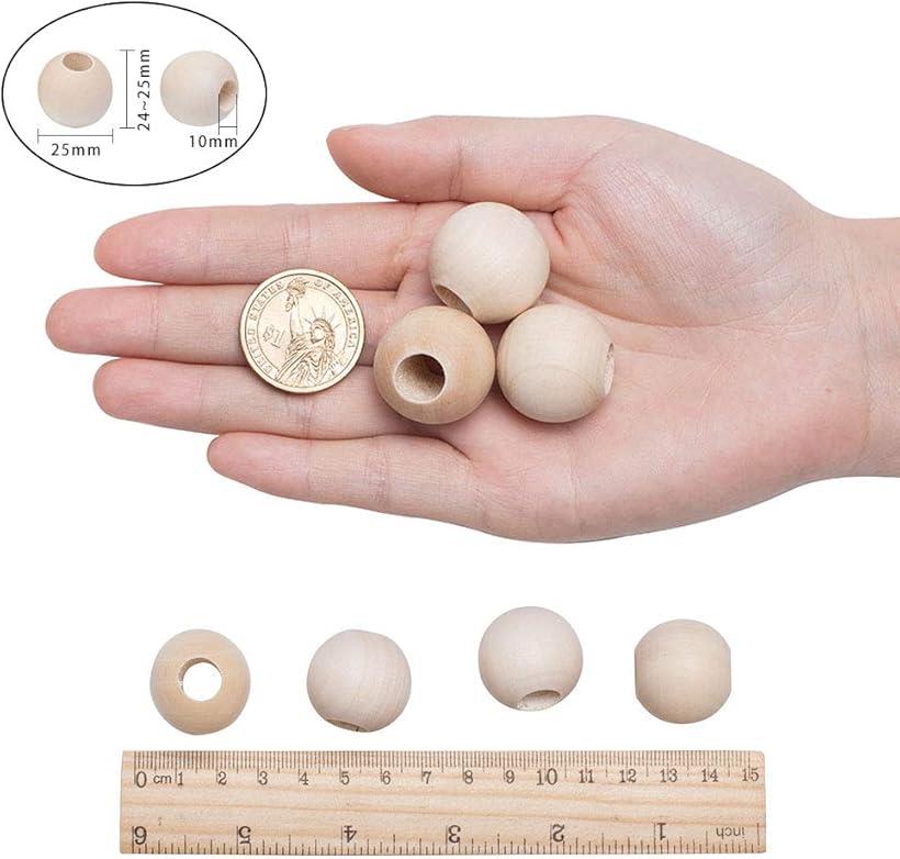 約60個/袋 穴10mm ウッドビーズ 木製ビーズ ラウンドビーズ 図案付き 色染め 可能 手芸用品 ジュエリー用 アクセサリーパーツ モカシン (アンティークホワイト 約60個/袋) ohstore-10578332 OHstore サンプル画像2