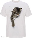 Tシャツ 猫 おもしろ トリックアート カジュアル シンプル ブラックネコ(NO.2, L)
