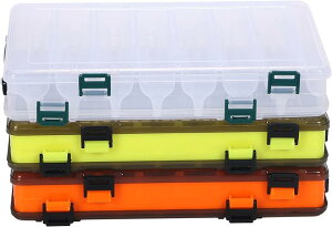 3個セット 両面収納 ルアーケース タックルボックス 大量収納 ミノー 魚釣り 仕掛け 道具 コンパクト 黄、 赤、透明( 黄、 赤、透明)