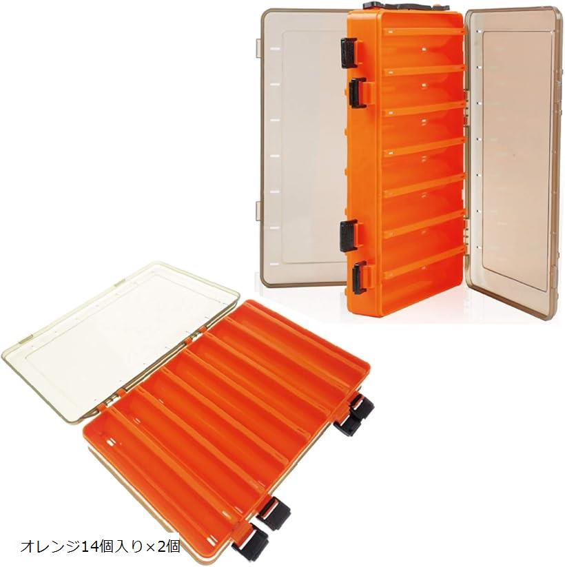 【楽天ランキング1位入賞】タックルボックス リバーシブル 2個セット ルアーケース 黒色 オレンジ 釣具収納ボックス ワームケース オレンジ14個入りx2個 (...
