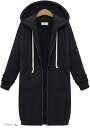 レディース パーカー ロング丈 フード付き ゆったり プルオーバー S・M・L・XL(ブラック, XL)(4)