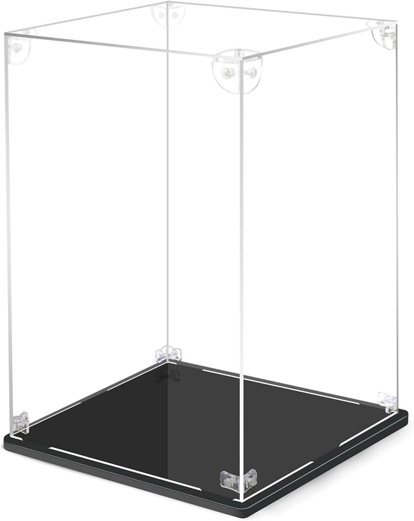 フィギュアケース アクリル コレクションケース 組み立て式 安定な固定効果 アクリルケース 防汚れ 手袋 クリーニング クロス付き 幅15x奥行15x高さ25cm(台座黒+ミラー付き台座, 幅15x奥行15x高さ25cm)