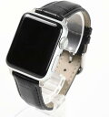 Apple Watch 対応ベルト コンパチブル 時計バンド クロコ型押し 本革レザー( ブラック, 42mm/44mm/45mm)