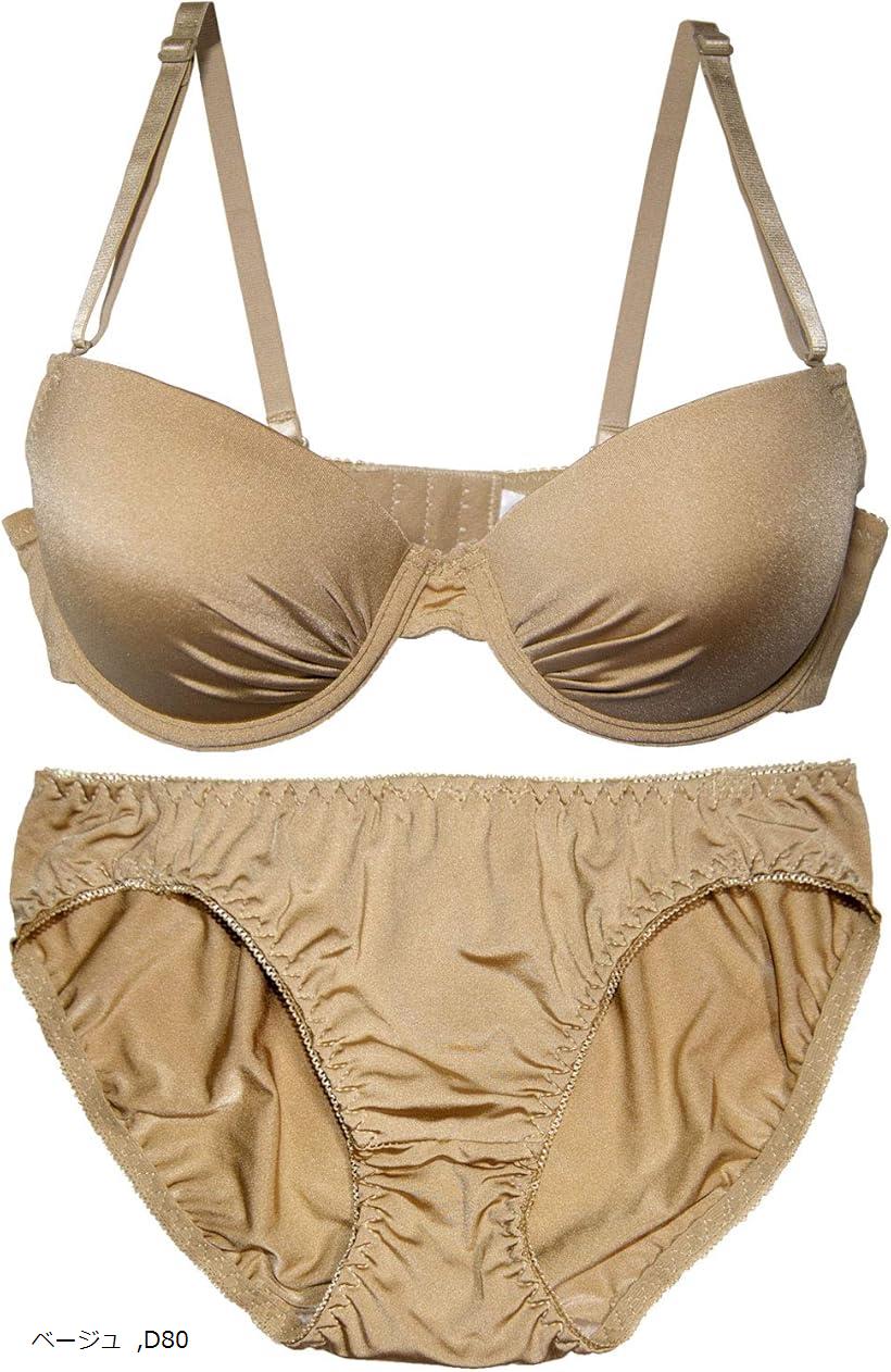 レディース ブラジャー ショーツ Tシャツ 上下 セット シームレス シンプル 女性(ベージュ, D80)
