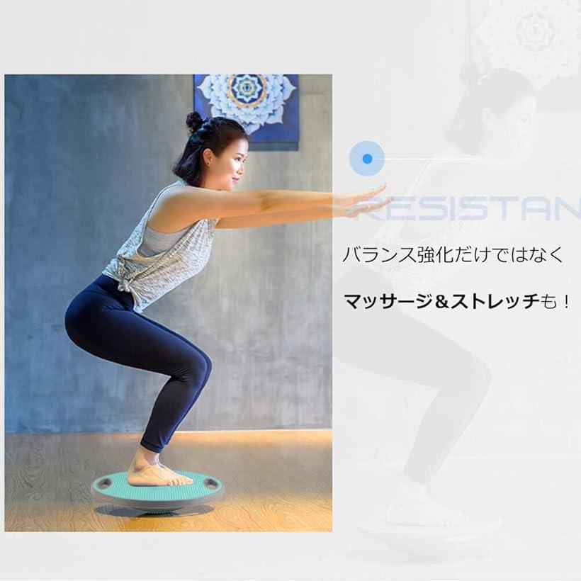 滑り止めバランスボードバランスディスクストレッチボードバランストレーニング体幹トレーニング姿勢補正コアマッスルインナーマッスル強化リハビリケガ予防耐荷重300キロ42x42x7cm持ち運びやすい青_3