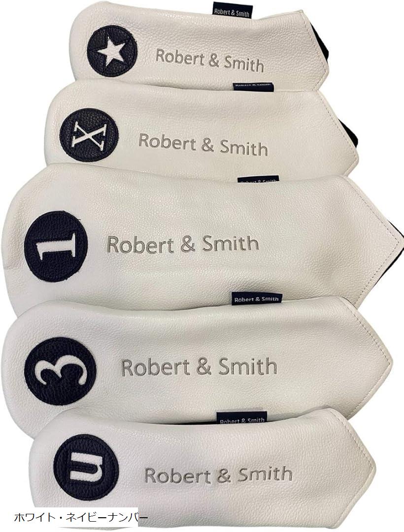 【楽天ランキング1位入賞】ゴルフ用品 本革 ヘッドカバー 5点セット ロゴ刺繍 フルグレインレザー ドライバーx1 ウッドx2 ユーティリティx2(ホワイト・ネイビーナンバー)