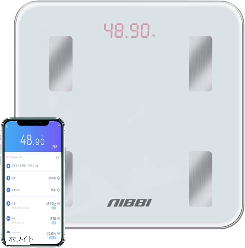 体重計 体組成計 体脂肪計 Bluetooth スマホ連動 薄型 体脂肪率やBMIや体水分率や基礎代謝 180 kgまで 電池付き 日本語説明書付き(ホワイト)