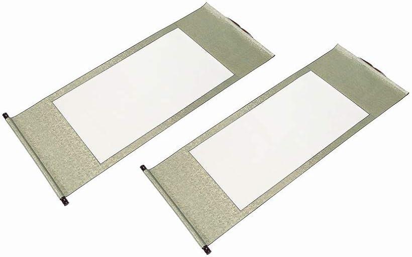 白紙無地 掛軸 2点セット 日本画 水墨画 書道 用品(ティーグリーン、tea green)