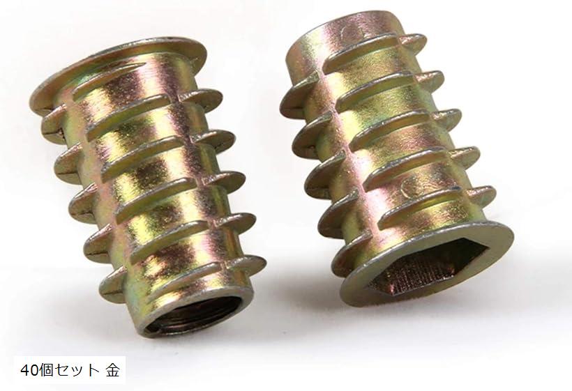 【全品P5倍★1/9 20時〜】インサートナット ねじ込み M10 六角ナット つば付き Dタイプ 40個セット 金(40個セット 金)