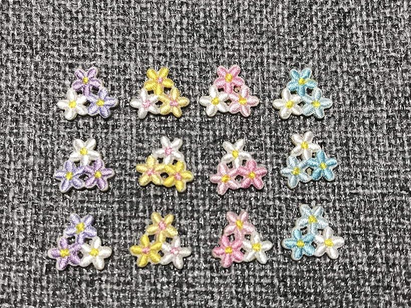 ワッペン アイロン 刺繍 花 12枚セット ミニサイズ アイロンワッペン 刺繍ワッペン 小花 モチーフ アップリケ ハンドメイド イエロー ブルー(MIX)