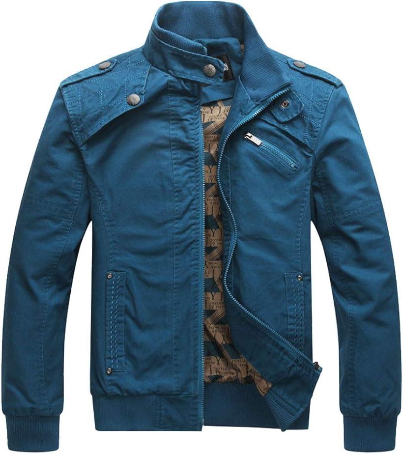 ジャケット アウター ハイネック 裏地 ブルゾン 上着 スリム シンプル 長袖 フルジップ( ブルー, L)