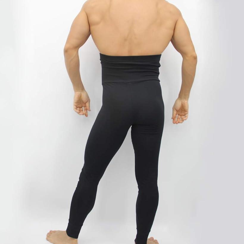 腹巻き タイツ パンツ メンズ 大きい サイズ 綿 コットン 生地 薄手 はらまき ロング ボクサー ブリーフ 下着 男性 XXXL(ブラック, W78)