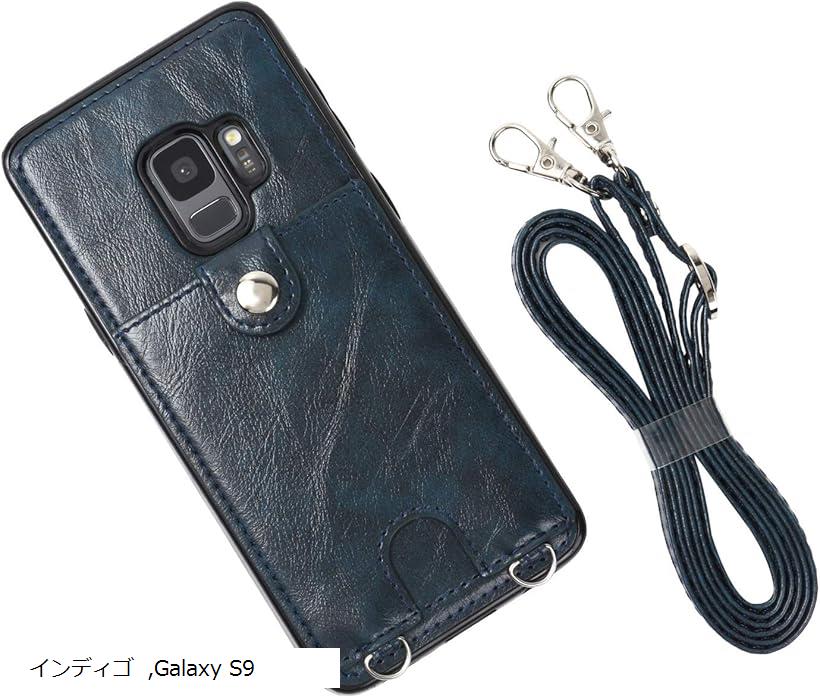 Galaxy S9 スマホ ケース 肩掛け 首かけ 斜めがけ ショルダー PU レザー かわいい ＊画面クリーナー＆日本語説明書付き＊ ML0028(インディゴ, Galaxy S9)