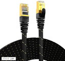 CAT7準拠STP 高速LANケーブル (10m) AMPCOM 10Gbps/600MHz RJ45 フラットインターネットケーブル 金メッキコネクタ(組紐)