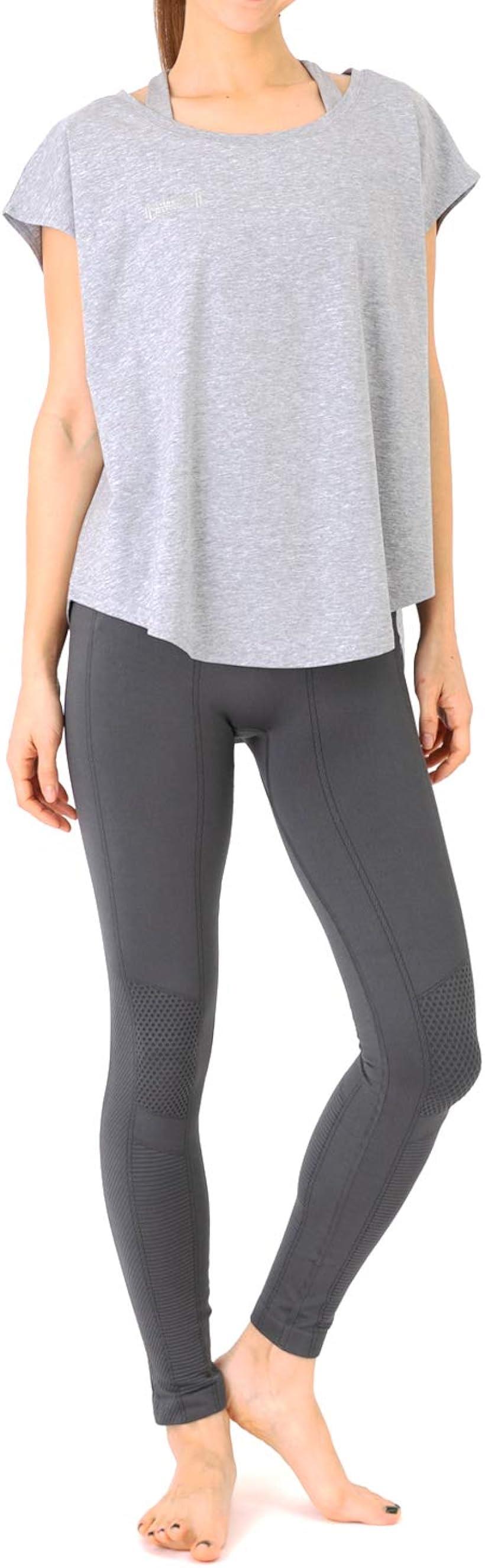 ヨガウェア レディース 上下セット ネッカー 動きやすい トップス レギンス パンツ ランニング スポーツ 吸汗 速乾 グレー x(グレー x グレー, L)