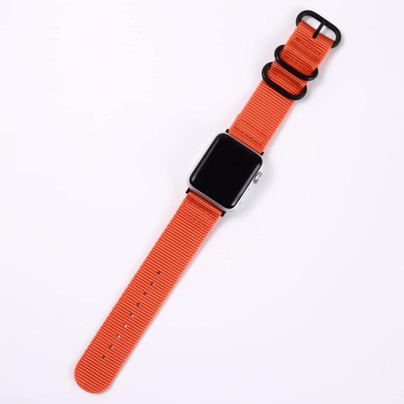 OHstoreの互換品 互換品 Apple Watch 対応ベルト 時計バンド アップルウォッチ交換ストラップ (オレンジ(黒バックル), 38mm/40mm/41mm)｜アングル3