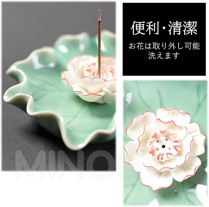 香皿陶器お香立て線香立て手作り蓮の花型お香用具お香たておしゃれ花約15x15x5.5cm_2