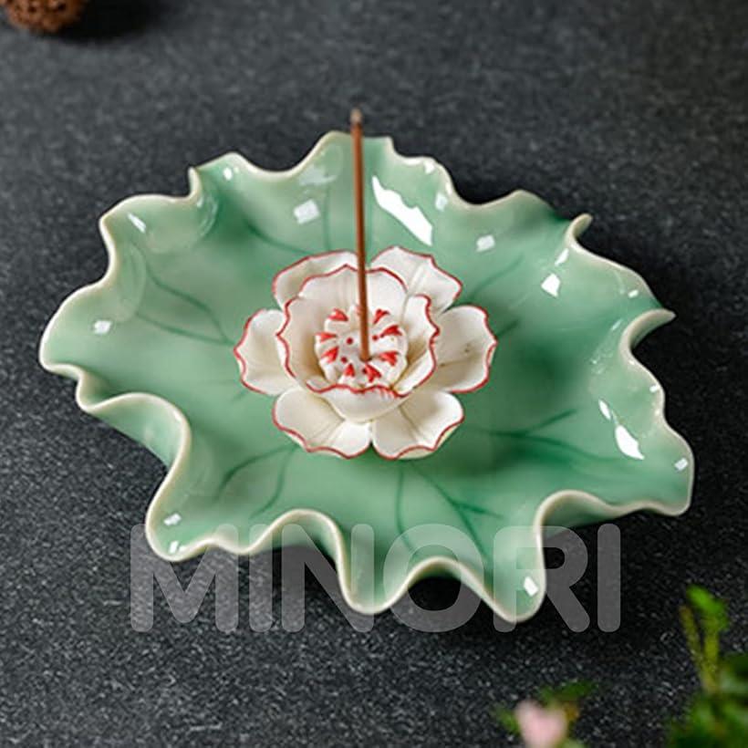 香皿陶器お香立て線香立て手作り蓮の花型お香用具お香たておしゃれ花約15x15x5.5cm_3