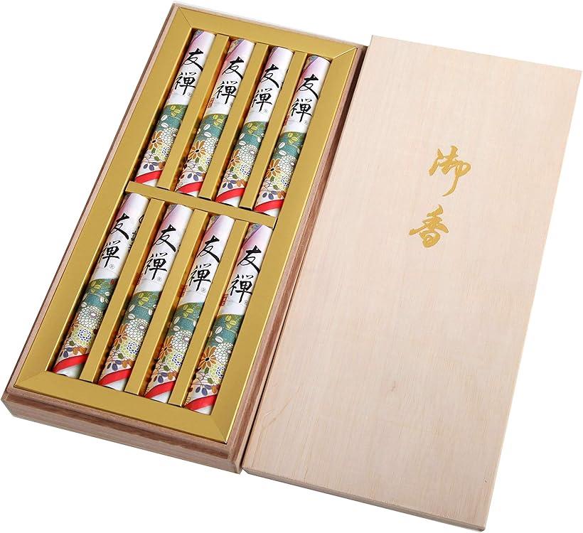 包装 蓮のし付き 匠の調香友禅8把入桐箱/ 日本製 国産 淡路島 ばいくんどう 線香 お線