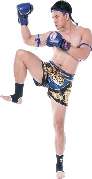 ムエタイ 道具一式 本場タイ製品 グローブ8オンス MUAY THAI モンコン&パープラチアット 手作り ムエタイパンツ 足首サポーター Nationman コスチューム 格闘家 MDM(ブルー)