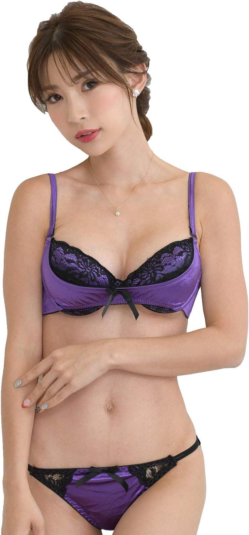 レディース ブラ ブラジャー ショーツ 上下 セット 勝負 下着 セクシー レース 女性 (パープル, B70)