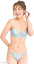 【全品P5倍★4/24 20時～】母の日 Moca＆Bunny レディース ブラジャー ブラ ショーツ 下着 上下セット 3/4 カップ 花柄 刺繍 ブラショーツセット 可愛い ブルー B75