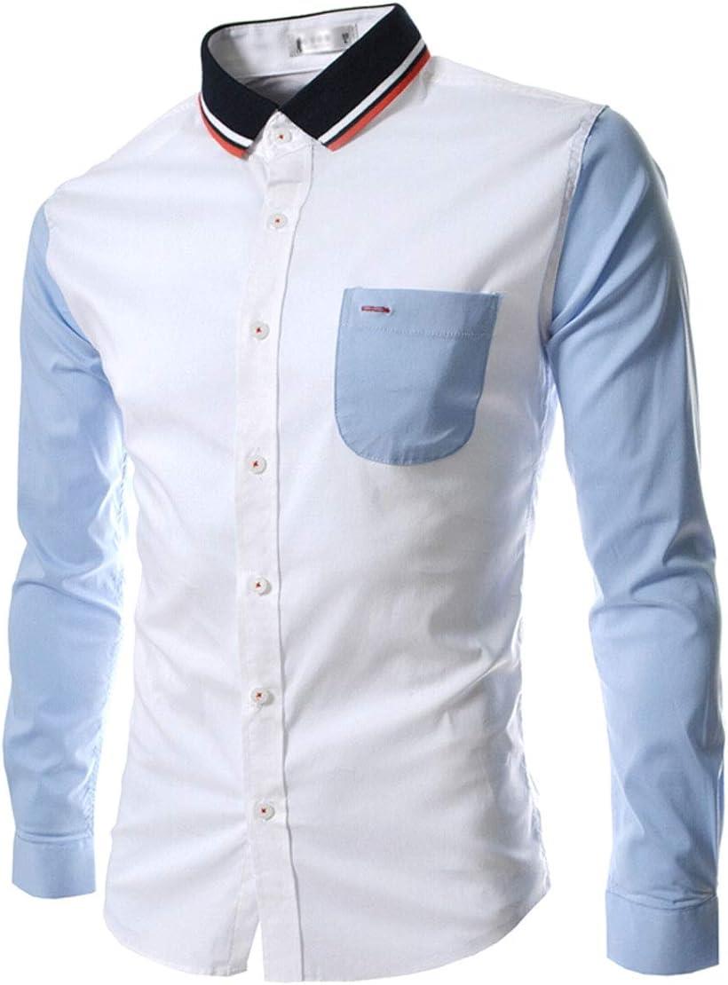 七分袖 メンズ シャツ 襟 胸 ポケット カラー 切り替え デザイン MDM(ホワイト, L)