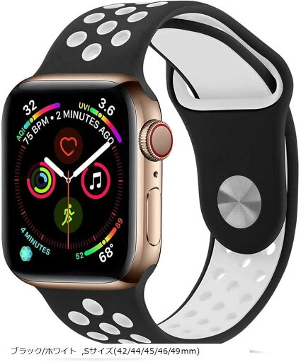 アップルウォッチ バンド ベルト シリコン製(ブラック/ホワイト, Sサイズ(42/44/45/49mm))