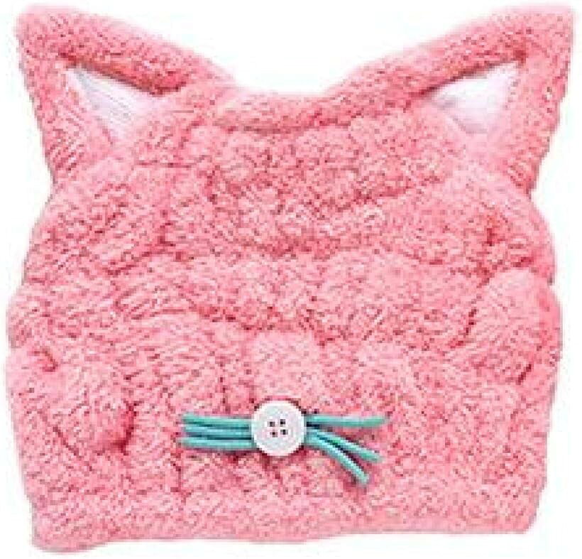 タオルキャップ 子供 ねこみみ ターバン ヘアキャップ ヘアドライタオル 吸水(ピンク)