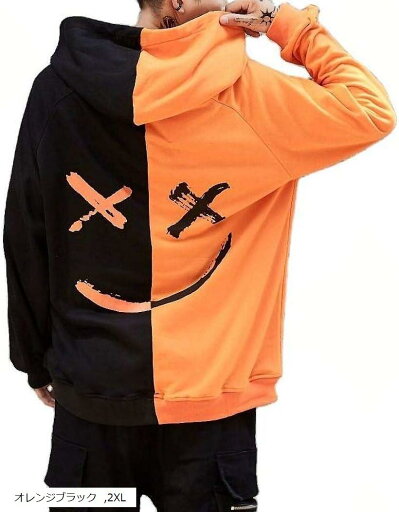 アスペルシオ フード付き 長袖 パーカー トレーナー メンズ スポーツ ヒップホップ 裏起毛(オレンジブラック, 2XL) アスペルシオ フード付き 長袖 パーカー トレーナー メンズ スポーツ ヒップホップ 裏起毛(オレンジブラック, 2XL)