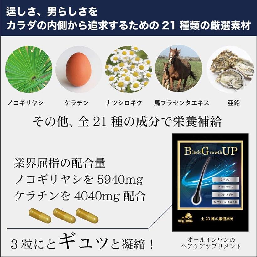 【楽天ランキング1位入賞】ノコギリヤシとケラチンを業界最大級に配合 Black Growth UP のこぎりやしサプリ 厳選21種の成分配合 90粒 1か月分 MDM