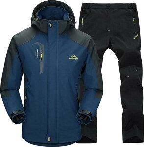 アウトドアジャケット 上下セット メンズ ウェア 登山服 マウンテンパーカー 多機能 防寒 防風 撥水 耐水圧 7000mm ネイビー( ネイビー, L)