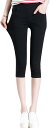 7分丈 クロップドパンツ レギンス ストレッチ カプリパンツ スキニー レディース ブラック L (ブラック, L)