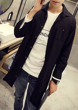 ロングシャツ ボタン メンズ 長袖 長そで ながそで カジュアル カジュアルシャツ 大きい おおきい サイズ XXL(ブラック, 2XL)
