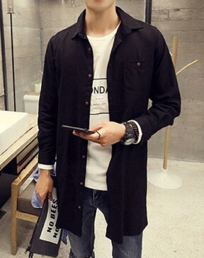 ロングシャツ ボタン メンズ 長袖 長そで ながそで カジュアル カジュアルシャツ 大きい おおきい サイズ XXL(ブラック, 2XL)