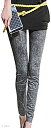 レディース レギンス デニム柄 ストレッチ パンツ スパッツ C ブラック(C ブラック, Free Size)
