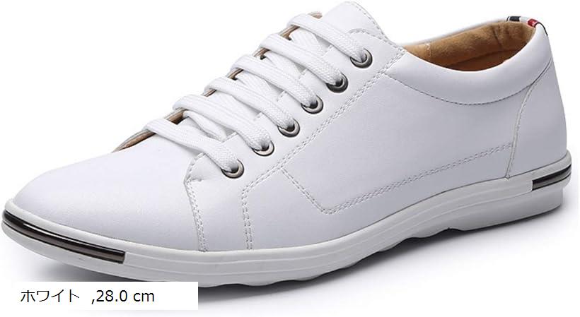 男女兼用 スニーカー メンズ ウォーキング ランニング シューズ レザー ローカット 28.0 cm(ホワイト, 28.0 cm)