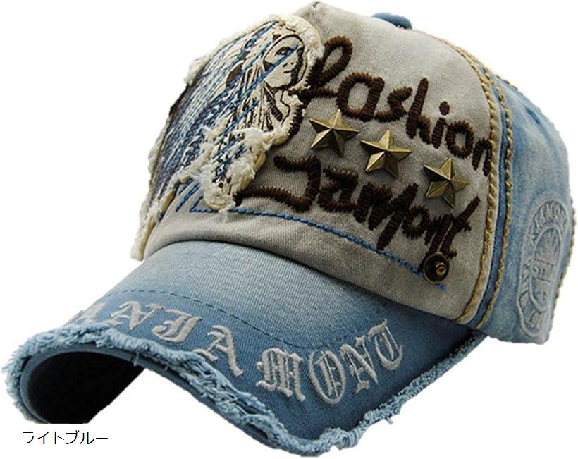 アイセレクトi-select アメカジ ベースボールキャップ 刺繍 ワッペン 男女兼用(ライトブルー, Free Size)