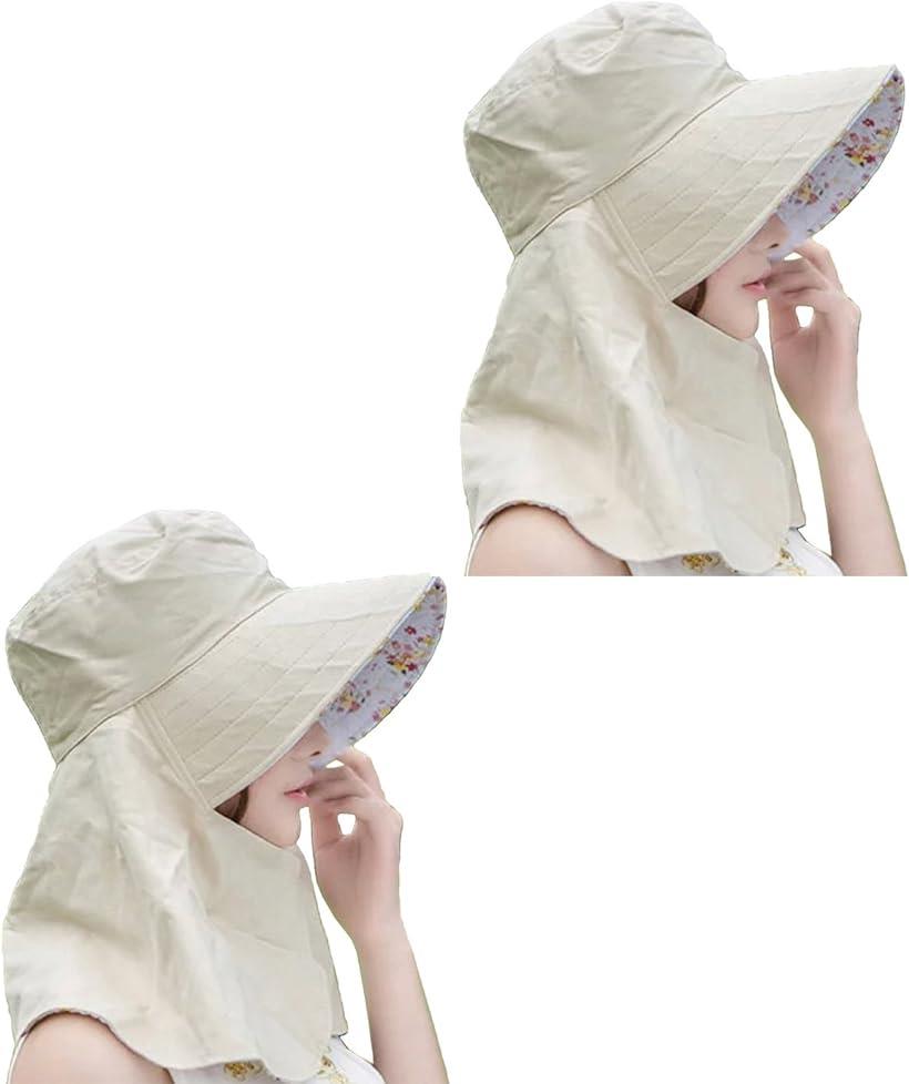 母の日 COCONUTS 日よけ帽子 日焼け防止 日よけカバー 紫外線対策 リバーシブル 綿100% (オフホワイト2枚セット)