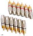 金メッキ RCA プラグ 端子 はんだ レス タイプ オス PLUG TYPE B 赤黒 ケーブル 自作 レッド ブラック セット(12個, ワンサイズ)
