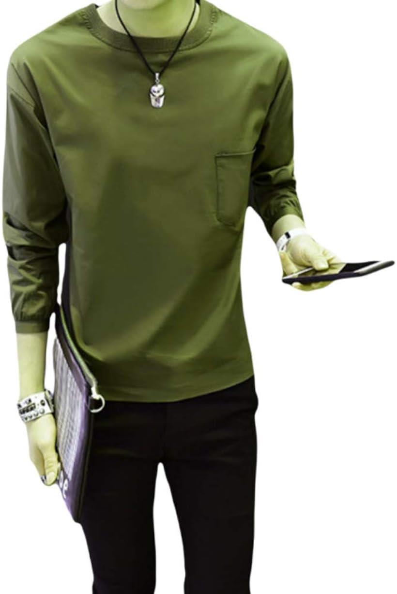 サンクシャ 3色展開 ロンT 長袖 Tシャツ シンプル 着回し ゆったり カジュアル 無地 メンズ(カーキ, L)