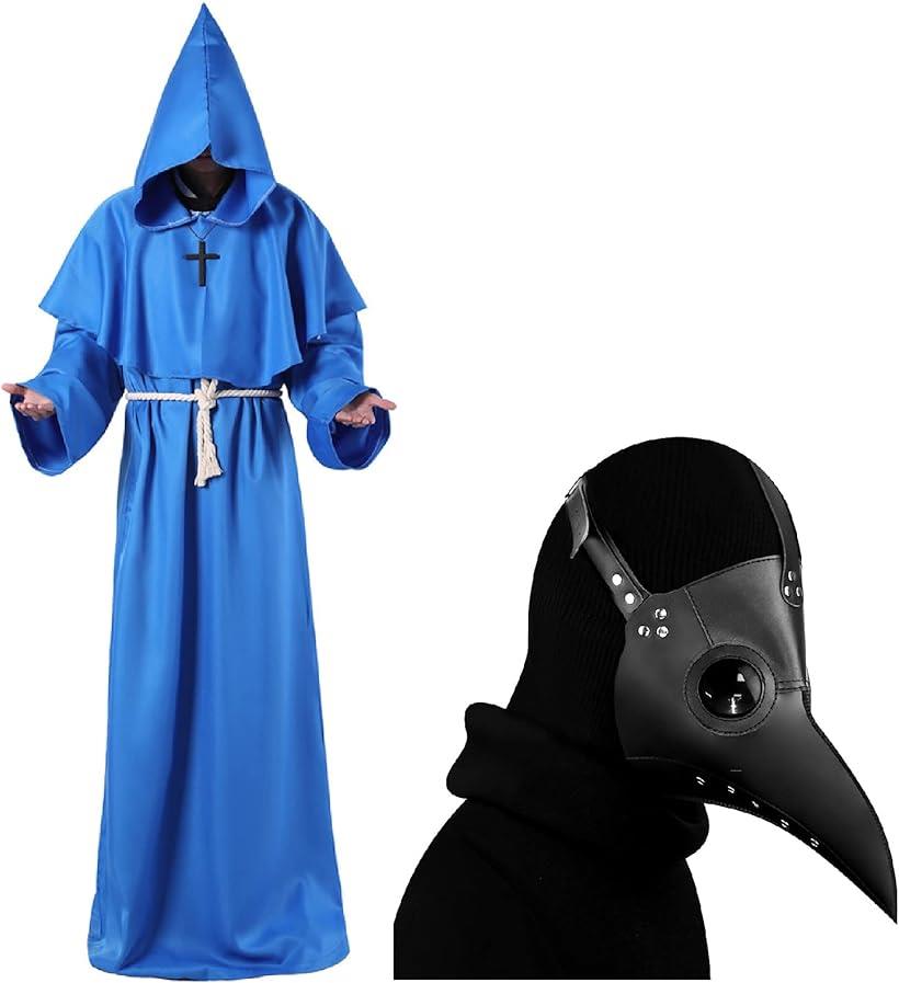 中世 修道士 コスプレ ハロウィン 僧侶 仮装 ローブ フード ＆ ペストマスク Lサイズ ブルー(ブラック)