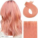 【全品P5倍★ワンダフルデー】ALISY 人毛 シールエクステ TAPE hair レミーエクステ カラー ウィッグ エクステンション 10本セット (16inch, PINK )