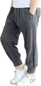 ゆったり 綿麻 ロングパンツ ジョガーパンツ コットン リネン キッズ 男の子 子供服 黒(ブラック, 120)
